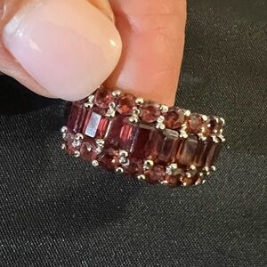 Elegant 925 Silver and Red Gemstone (Garnet) Ring, 10.5